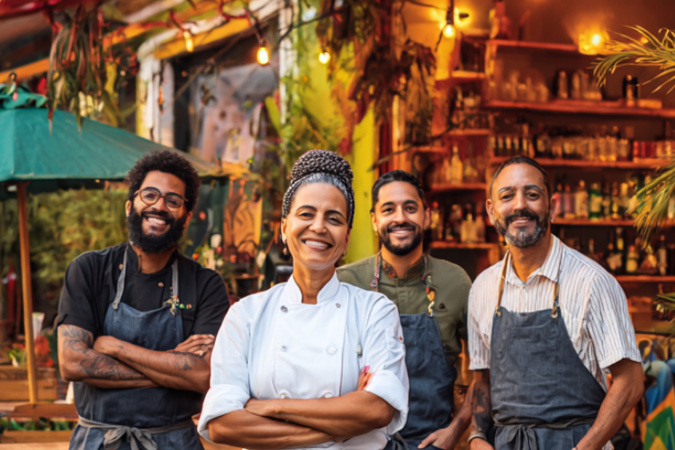 Equipe e pessoas do setor de bares e restaurantes